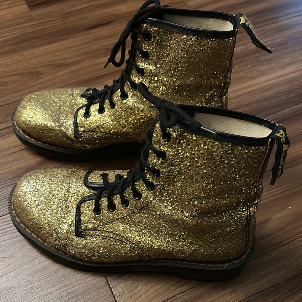Dr. Martens Gold Glitter Lace-Up Combat Boots
